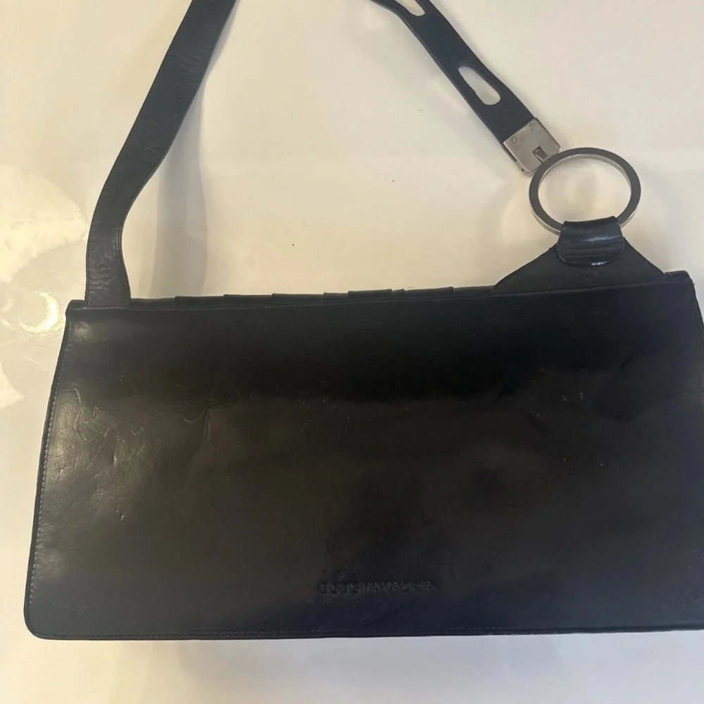 NWT Vtg BCBG Maz Azria Black Leather Shoulder Bag Y2K Gucci Horsebit $258 NOS